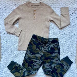 Jumping Beans set of oatmeal waffle Henley top and camo drawstring pants- 5